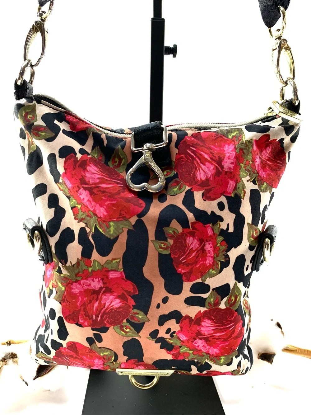Betsey Johnson Floral Animal Print Y2K Whimsical Crossbody Bag Heart Charm